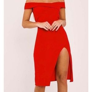 In The Style Red Bardot Wrap Midi Dress